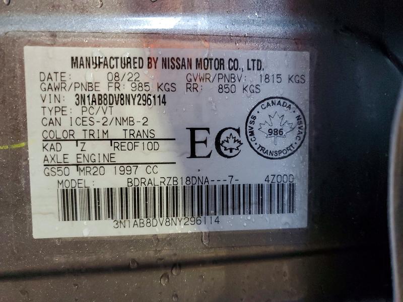 47397796 :رقم المزاد ، 3N1AB8DV8NY296114 vin ، 2022 Nissan Sentra مزاد بيع
