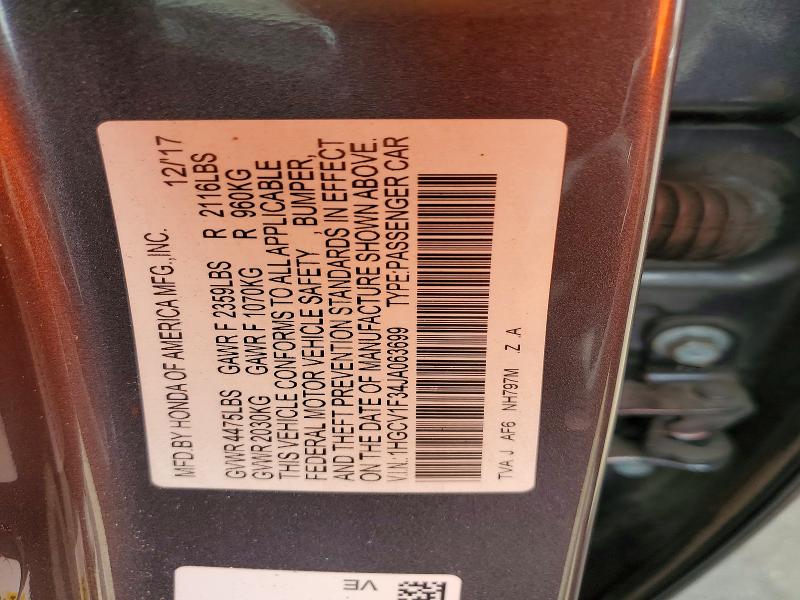 2018 Honda Accord მანქანა იყიდება აუქციონზე, vin: 1HGCV1F34JA063699, აუქციონის ნომერი: 54428456