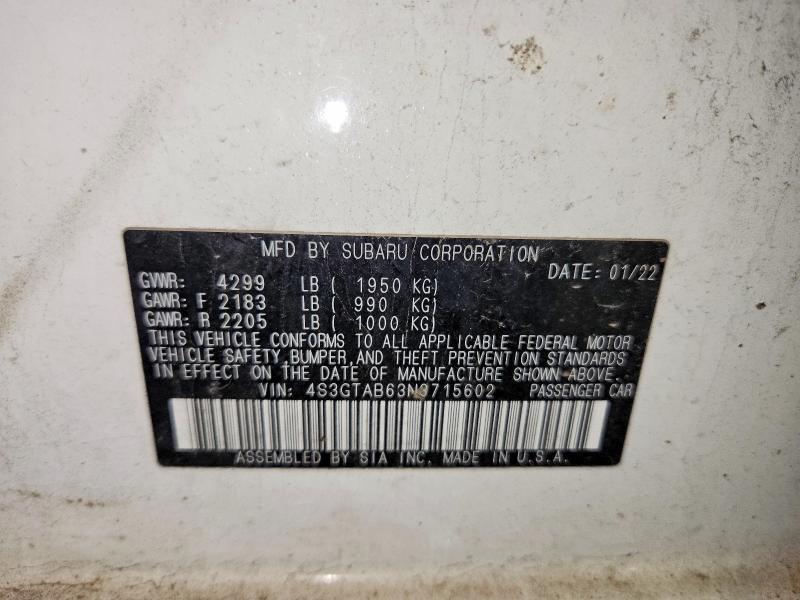 53235786 :رقم المزاد ، 4S3GTAB63N3715602 vin ، 2022 Subaru Impreza مزاد بيع