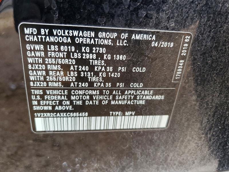 Продаж на аукціоні авто 2019 Volkswagen Atlas, vin: 1V2XR2CAXKC565456, номер лоту: 54882956