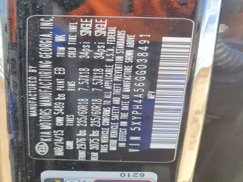 53016686 :رقم المزاد ، 5XYPH4A56GG038491 vin ، 2016 Kia Sorento مزاد بيع