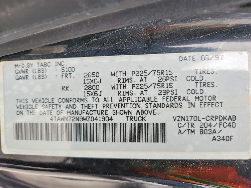 1998 Toyota Tacoma მანქანა იყიდება აუქციონზე, vin: 4TAWN72N9WZ041904, აუქციონის ნომერი: 54903166