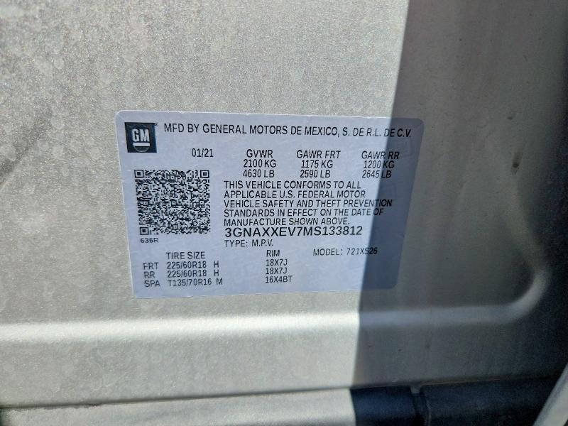 Aukcja sprzedaży 2021 Chevrolet Equinox, vin: 3GNAXXEV7MS133812, numer aukcji: 54889876