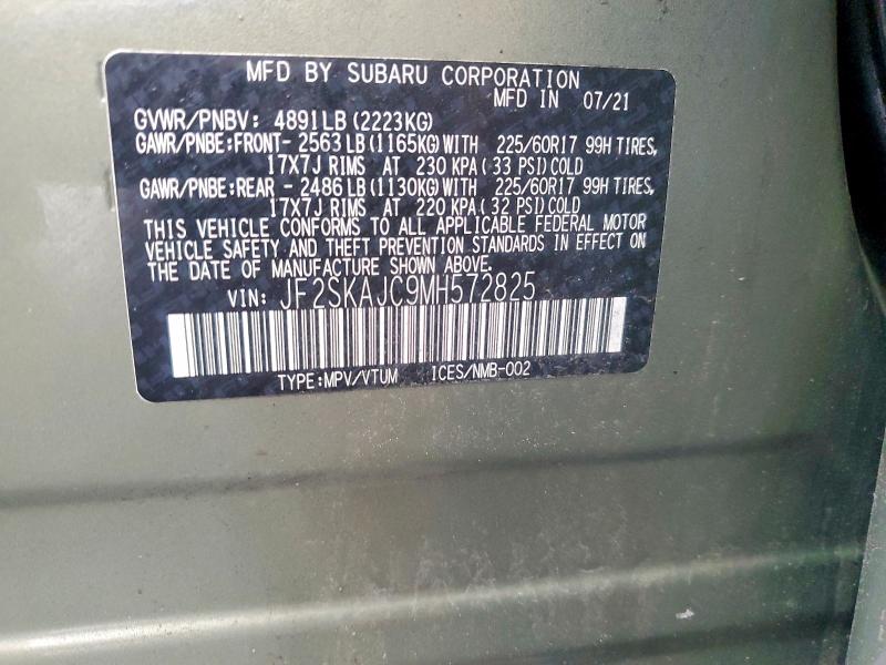 Aukcja sprzedaży 2021 Subaru Forester, vin: JF2SKAJC9MH572825, numer aukcji: 52405696