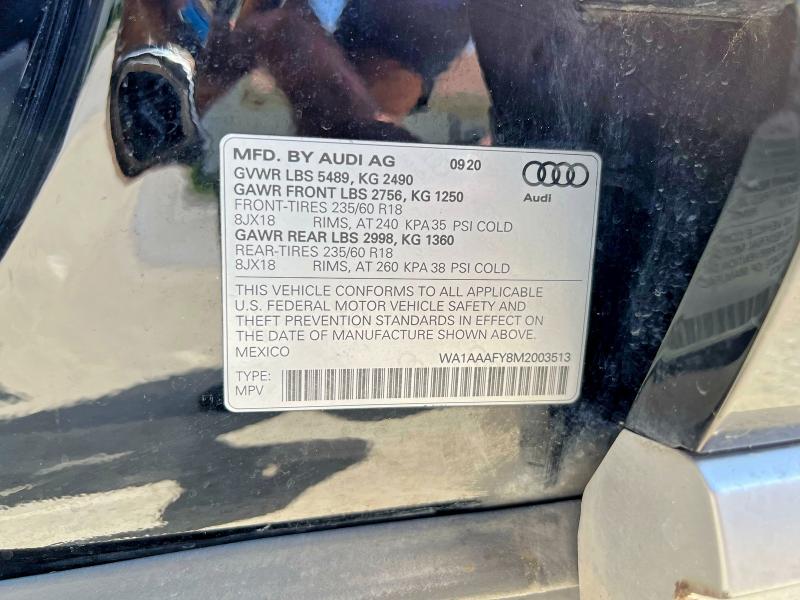 Продажа на аукционе авто 2021 Audi Q5, vin: WA1AAAFY8M2003513, номер лота: 55786106