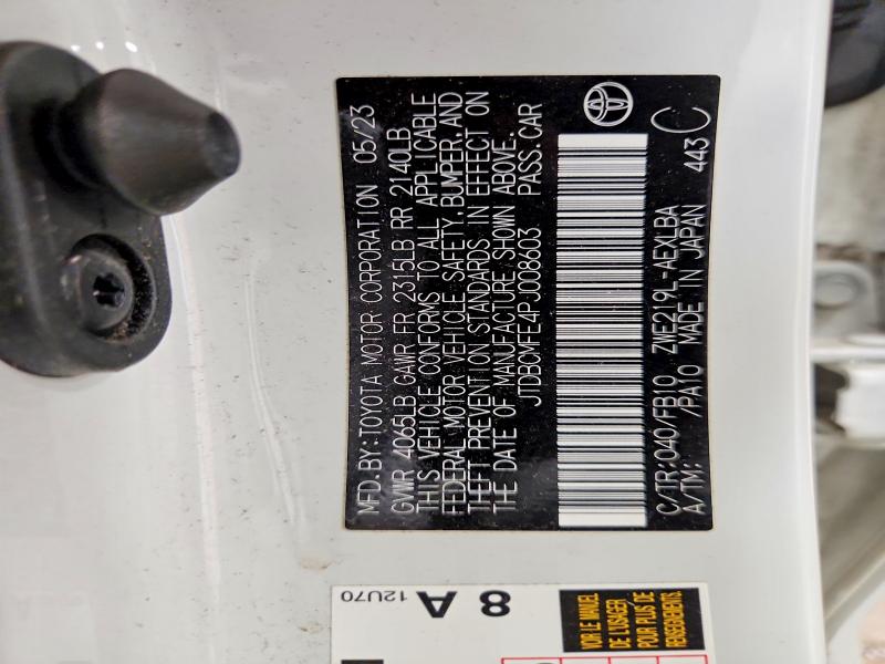 2023 Toyota Corolla Hybrid მანქანა იყიდება აუქციონზე, vin: JTDBCMFE4PJ008603, აუქციონის ნომერი: 55274716
