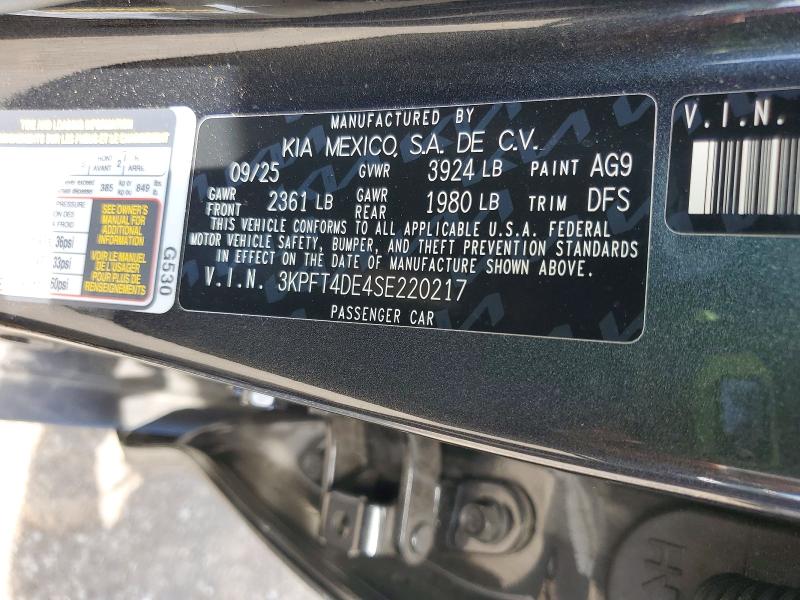 54310786 :رقم المزاد ، 3KPFT4DE4SE220217 vin ، 2025 Kia K4 مزاد بيع
