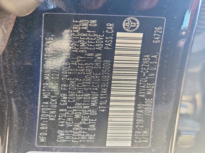 Aukcja sprzedaży 2020 Toyota Camry, vin: 4T1L11AK9LU935008, numer aukcji: 53327856