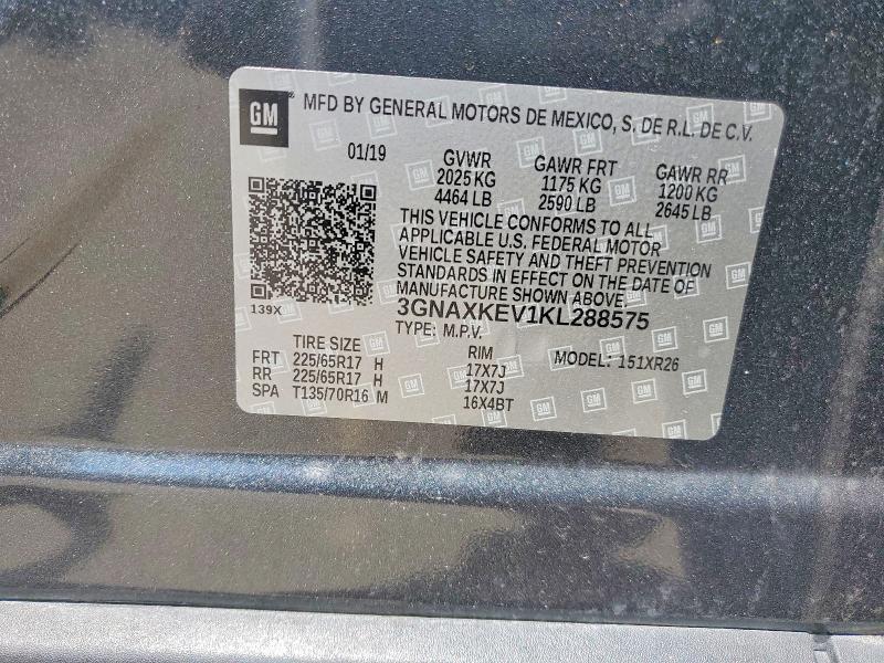 52061726 :رقم المزاد ، 3GNAXKEV1KL288575 vin ، 2019 Chevrolet Equinox مزاد بيع