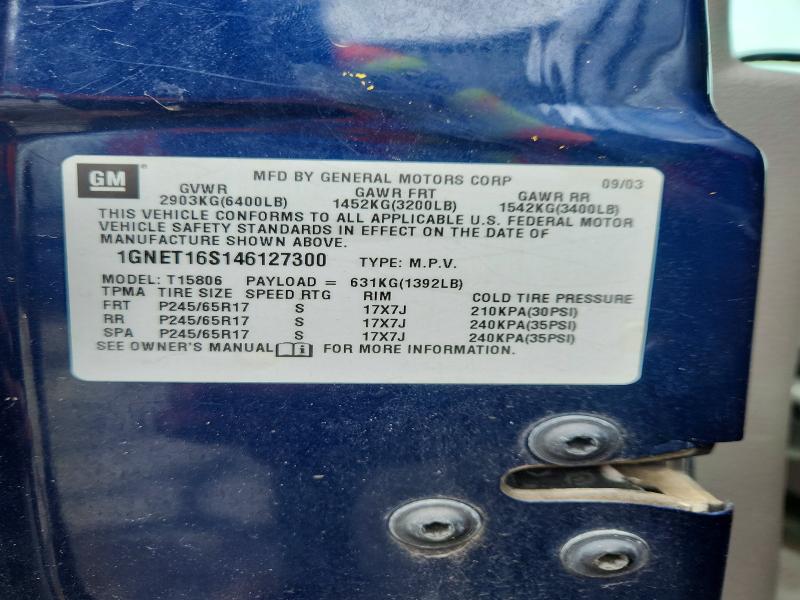 2004 Chevrolet Trailblazer მანქანა იყიდება აუქციონზე, vin: 1GNET16S146127300, აუქციონის ნომერი: 55588576