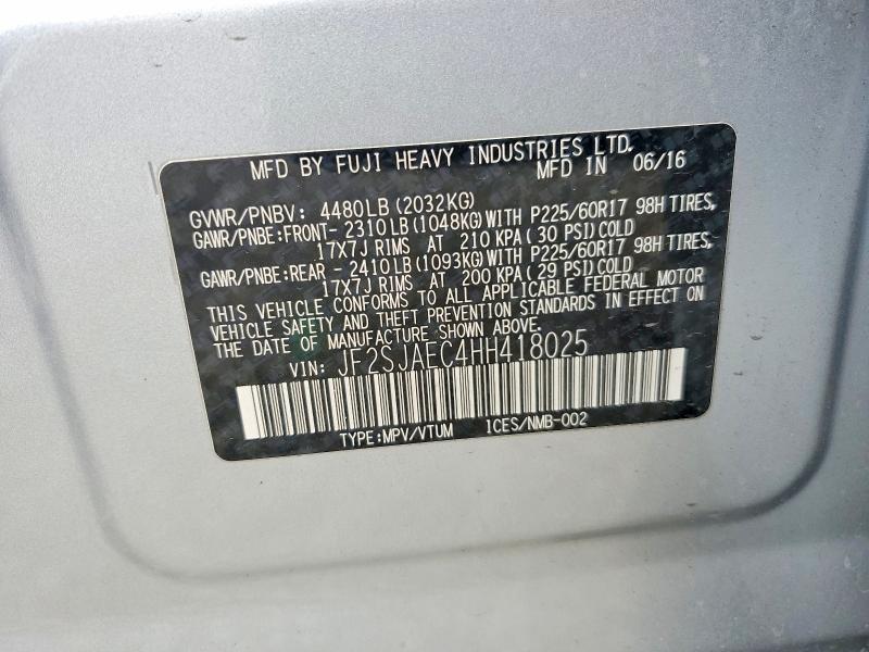 Aukcja sprzedaży 2017 Subaru Forester, vin: JF2SJAEC4HH418025, numer aukcji: 52244076