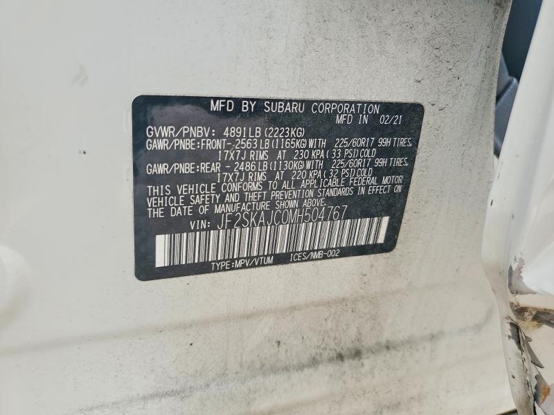 Продаж на аукціоні авто 2021 Subaru Forester, vin: JF2SKAJC0MH504767, номер лоту: 52003856