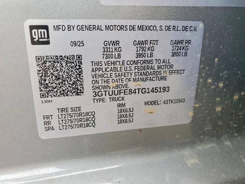 Продаж на аукціоні авто 2026 Gmc Sierra, vin: 3GTUUFE84TG145193, номер лоту: 52680846