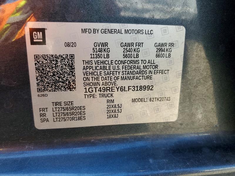 Aukcja sprzedaży 2020 Gmc Sierra, vin: 1GT49REY6LF318992, numer aukcji: 52261756