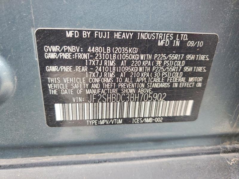 54019966 :رقم المزاد ، JF2SHBDC3BH705902 vin ، 2011 Subaru Forester مزاد بيع