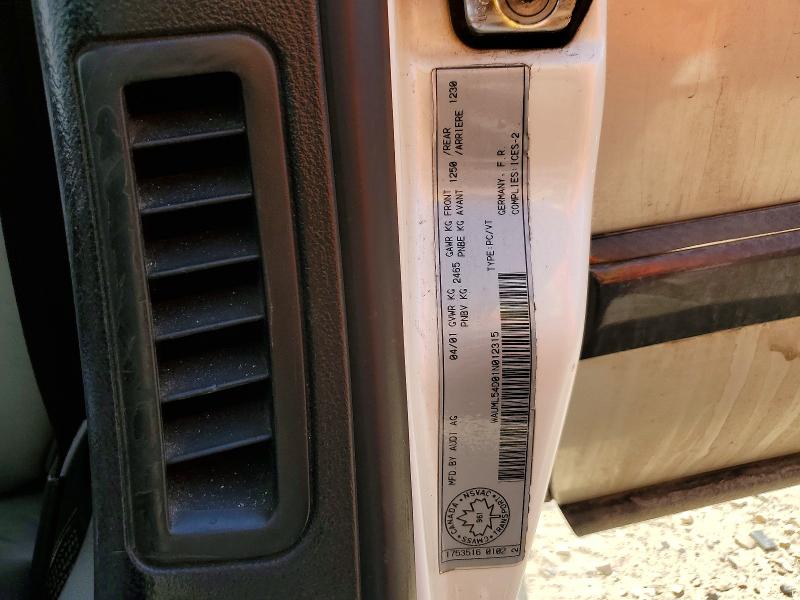 2001 Audi A8 მანქანა იყიდება აუქციონზე, vin: WAUML54D01N012315, აუქციონის ნომერი: 54702026