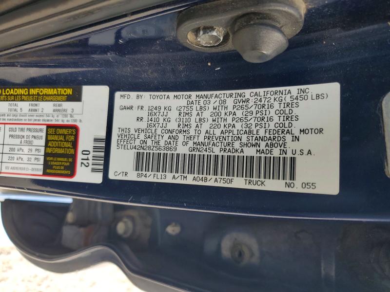 53596676 :رقم المزاد ، 5TELU42N28Z563869 vin ، 2008 Toyota Tacoma مزاد بيع
