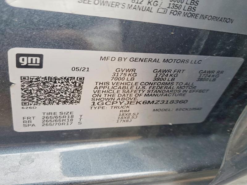 Продаж на аукціоні авто 2021 Chevrolet Silverado, vin: 1GCPYJEK6MZ318360, номер лоту: 52066356