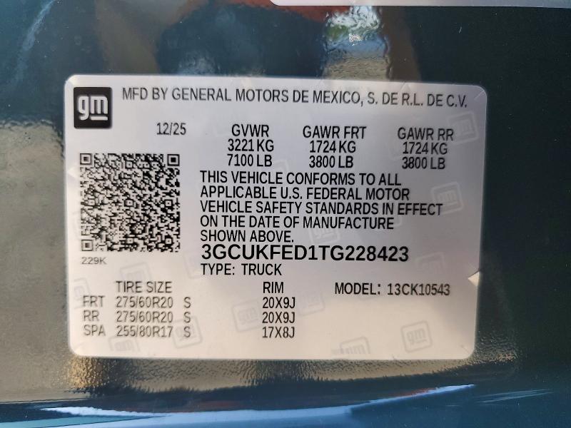 2026 Chevrolet Silverado მანქანა იყიდება აუქციონზე, vin: 3GCUKFED1TG228423, აუქციონის ნომერი: 54997856