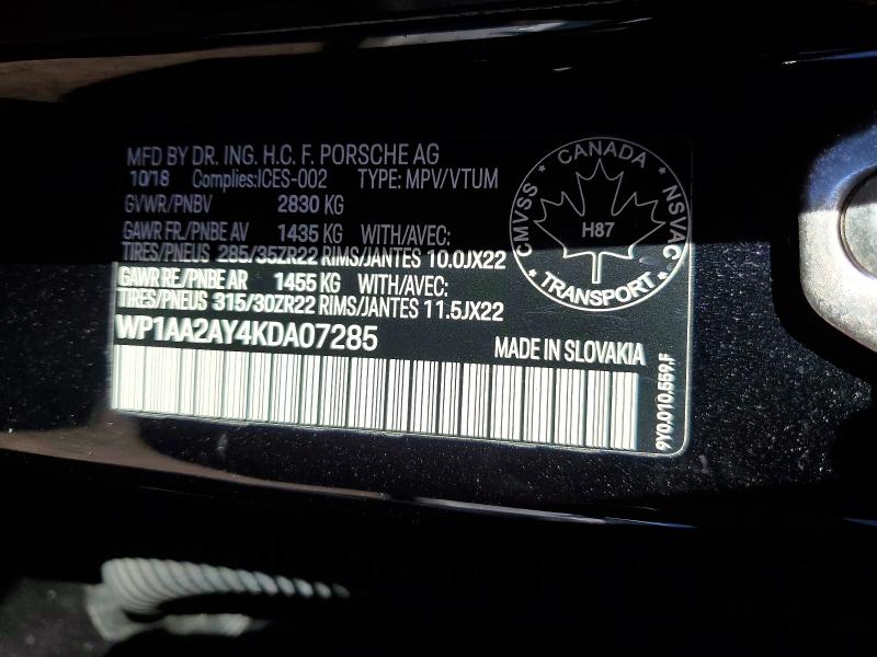 Продаж на аукціоні авто 2019 Porsche Cayenne, vin: WP1AA2AY4KDA07285, номер лоту: 50741226