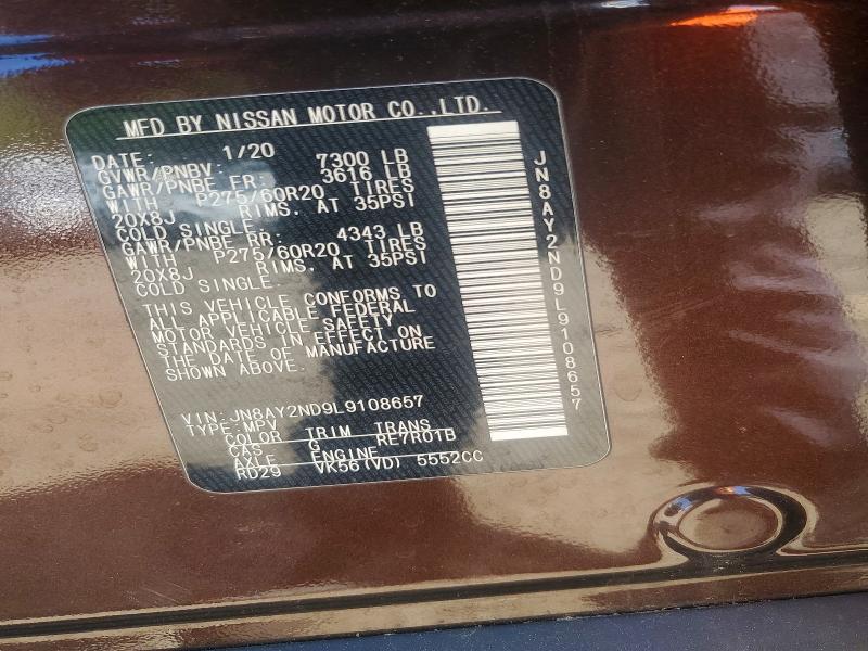 Aukcja sprzedaży 2020 Nissan Armada, vin: JN8AY2ND9L9108657, numer aukcji: 51916056