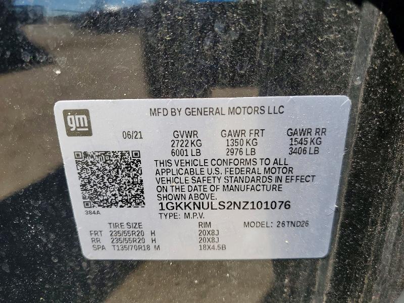 Aukcja sprzedaży 2022 Gmc Acadia, vin: 1GKKNULS2NZ101076, numer aukcji: 53319136