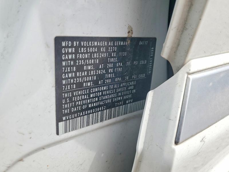Aukcja sprzedaży 2017 Volkswagen Tiguan, vin: WVGUV7AX8HK036652, numer aukcji: 54122556