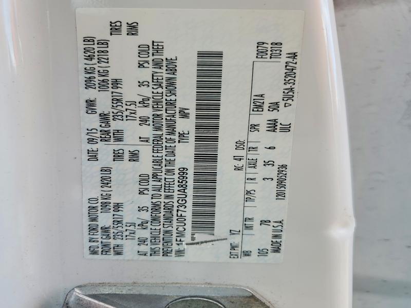 Продаж на аукціоні авто 2016 Ford Escape, vin: 1FMCU0F73GUA85999, номер лоту: 52430686