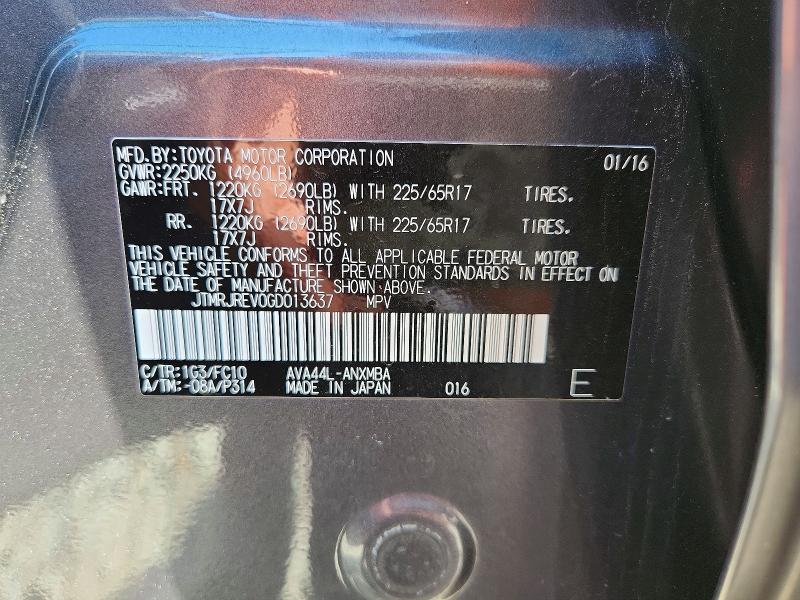 Aukcja sprzedaży 2016 Toyota Rav4 Hv, vin: JTMRJREV0GD013637, numer aukcji: 53415076