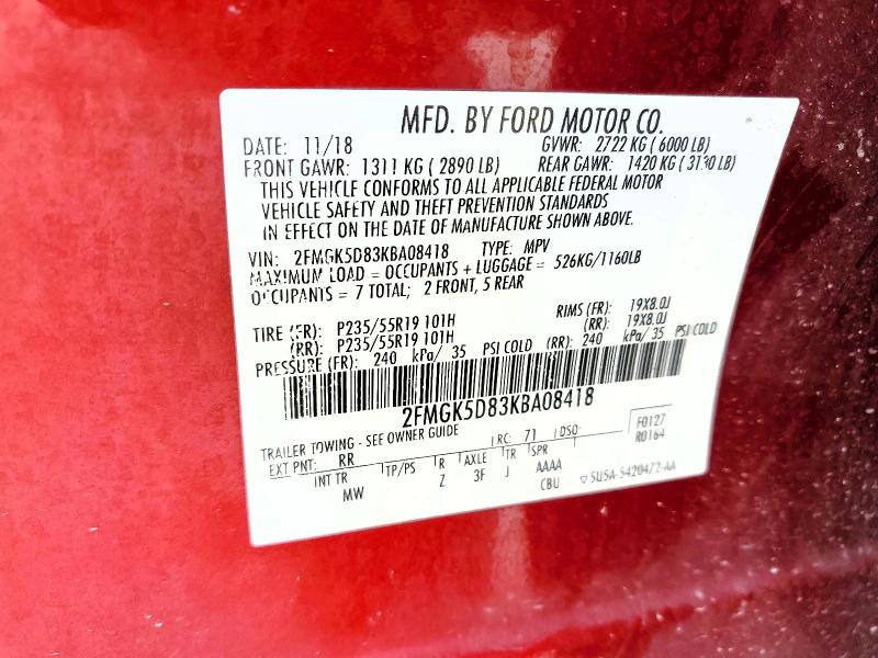 Продажа на аукционе авто 2019 Ford Flex, vin: 2FMGK5D83KBA08418, номер лота: 53124216