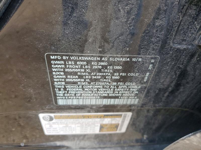 Aukcja sprzedaży 2016 Volkswagen Touareg, vin: WVGEP9BP6GD006870, numer aukcji: 51772806