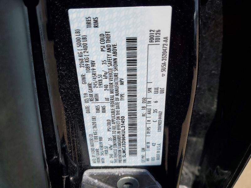 Продажа на аукционе авто 2019 Lincoln Mkc, vin: 5LMCJ3D96KUL31450, номер лота: 53662636