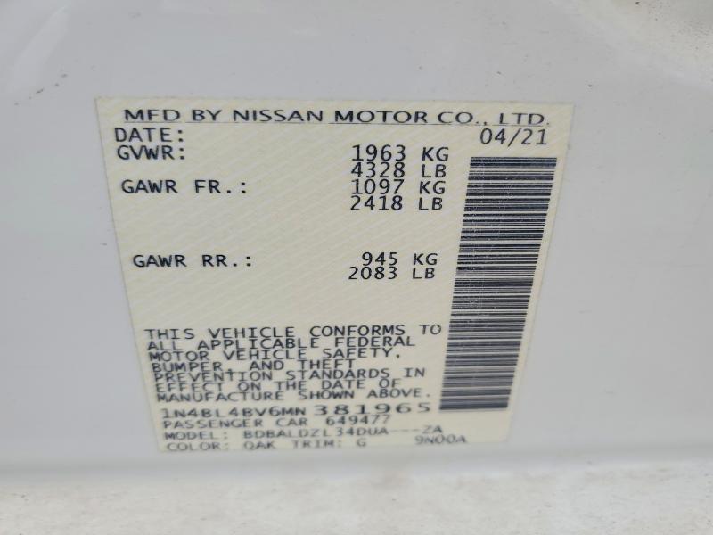 Aukcja sprzedaży 2021 Nissan Altima, vin: 1N4BL4BV6MN381965, numer aukcji: 54520516