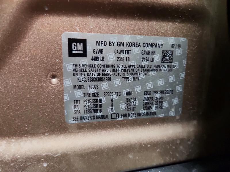 2019 Buick Encore მანქანა იყიდება აუქციონზე, vin: KL4CJESB3KB861289, აუქციონის ნომერი: 52193756