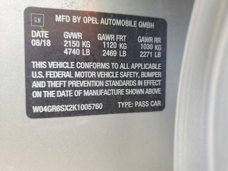2019 Buick Regal მანქანა იყიდება აუქციონზე, vin: W04GR6SX2K1005760, აუქციონის ნომერი: 53350576