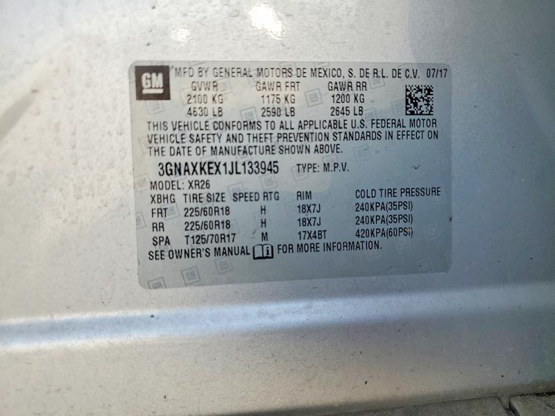 2018 Chevrolet Equinox მანქანა იყიდება აუქციონზე, vin: 3GNAXKEX1JL133945, აუქციონის ნომერი: 51981146