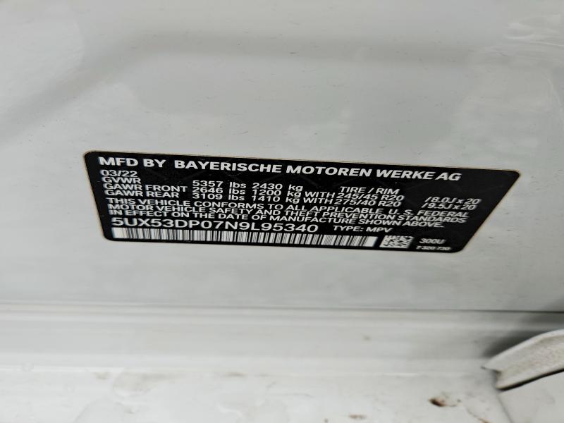 54193886 :رقم المزاد ، 5UX53DP07N9L95340 vin ، 2022 Bmw X3 مزاد بيع