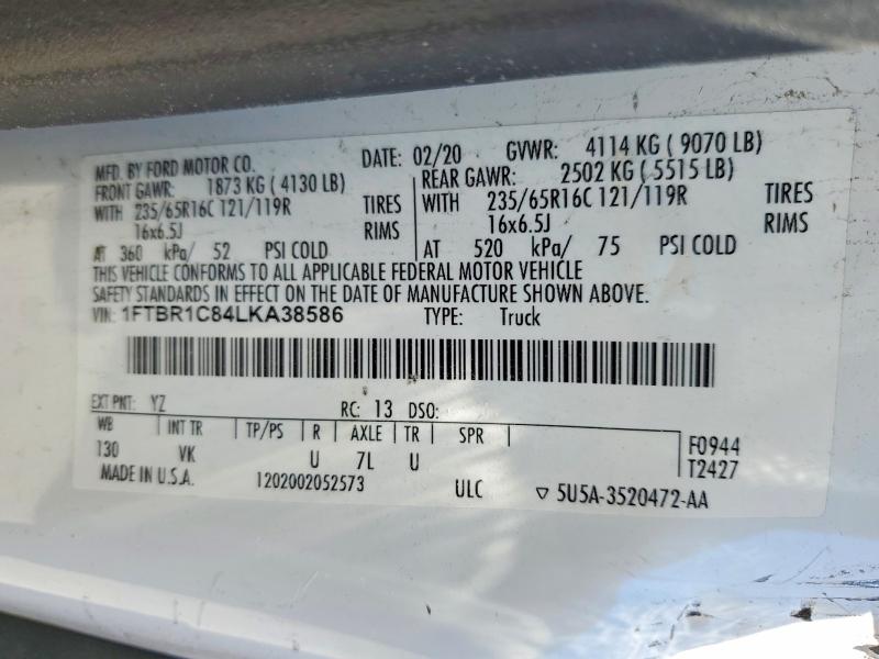 2020 Ford E Transit მანქანა იყიდება აუქციონზე, vin: 1FTBR1C84LKA38586, აუქციონის ნომერი: 53102456