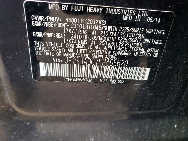 Aukcja sprzedaży 2015 Subaru Forester, vin: JF2SJADC7FH455620, numer aukcji: 53921566