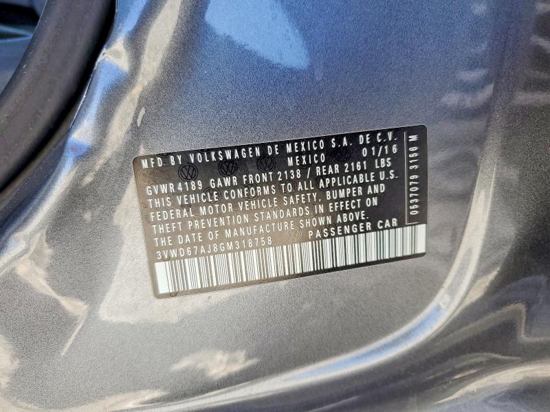Aukcja sprzedaży 2016 Volkswagen Jetta, vin: 3VWD67AJ8GM318758, numer aukcji: 54530376