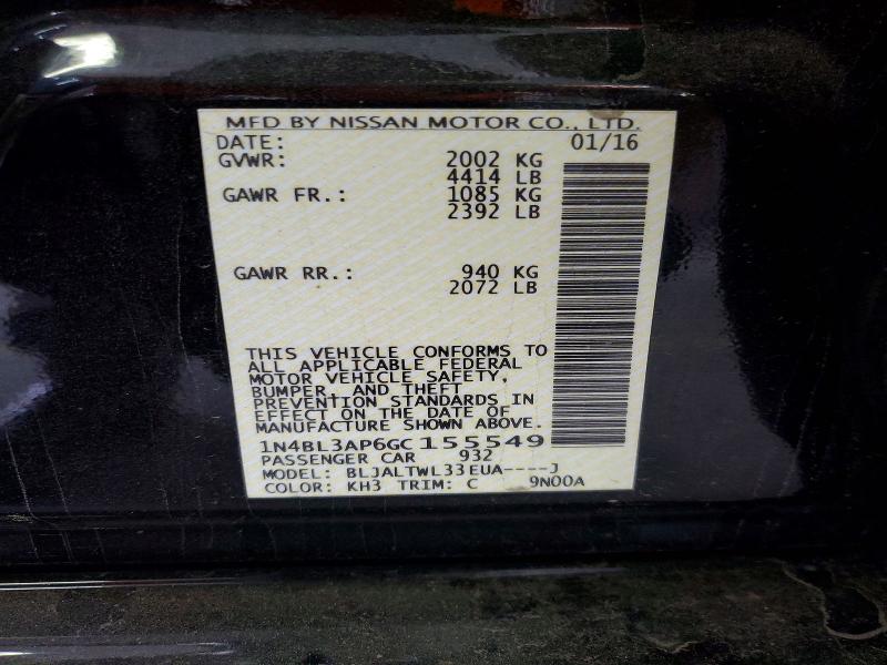 Продажа на аукционе авто 2016 Nissan Altima, vin: 1N4BL3AP6GC155549, номер лота: 54902156