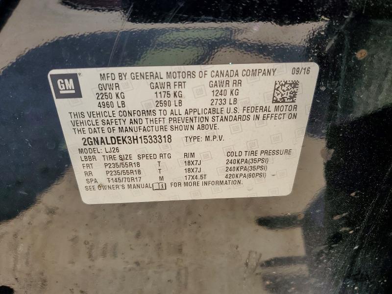 2017 Chevrolet Equinox მანქანა იყიდება აუქციონზე, vin: 2GNALDEK3H1533318, აუქციონის ნომერი: 52984786