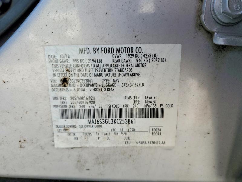 52057986 :رقم المزاد ، MAJ6S3GL3KC253861 vin ، 2019 Ford Ecosport مزاد بيع