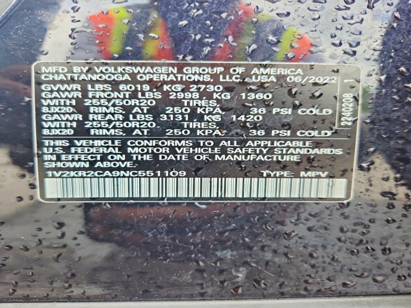 Aukcja sprzedaży 2022 Volkswagen Atlas, vin: 1V2KR2CA9NC551109, numer aukcji: 54087566