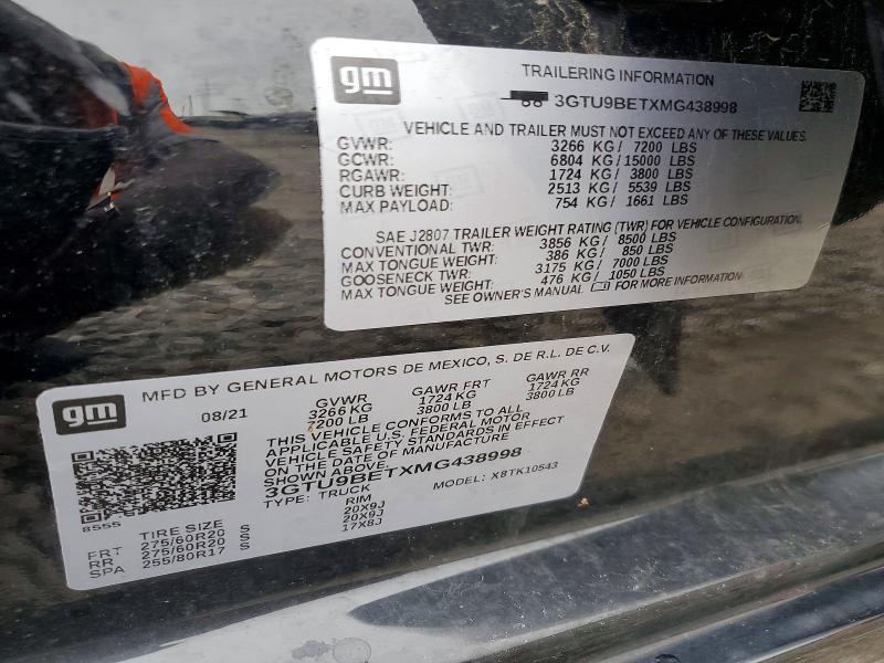 Aukcja sprzedaży 2021 Gmc Sierra, vin: 3GTU9BETXMG438998, numer aukcji: 54508196