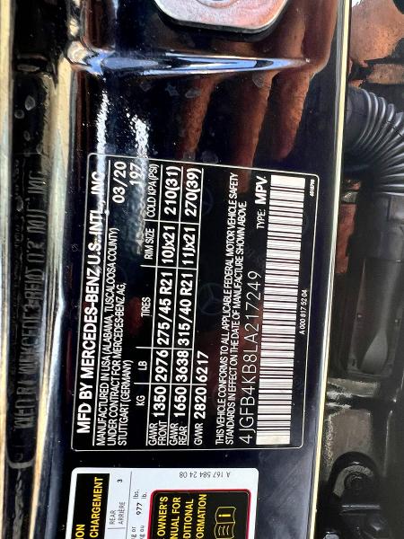 55098456 :رقم المزاد ، 4JGFB4KB8LA217249 vin ، 2020 Mercedes-benz Gle مزاد بيع