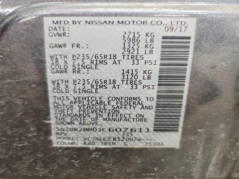 Aukcja sprzedaży 2018 Nissan Pathfinder, vin: 5N1DR2MM0JC607611, numer aukcji: 53752946