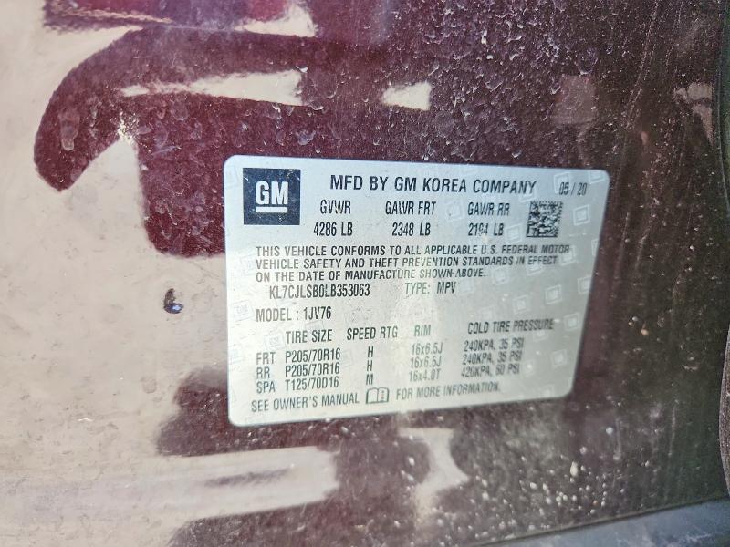 52344266 :رقم المزاد ، KL7CJLSB0LB353063 vin ، 2020 Chevrolet Trax مزاد بيع