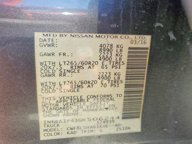 Aukcja sprzedaży 2016 Nissan Titan Xd, vin: 1N6BA1F43GN506244, numer aukcji: 53782266