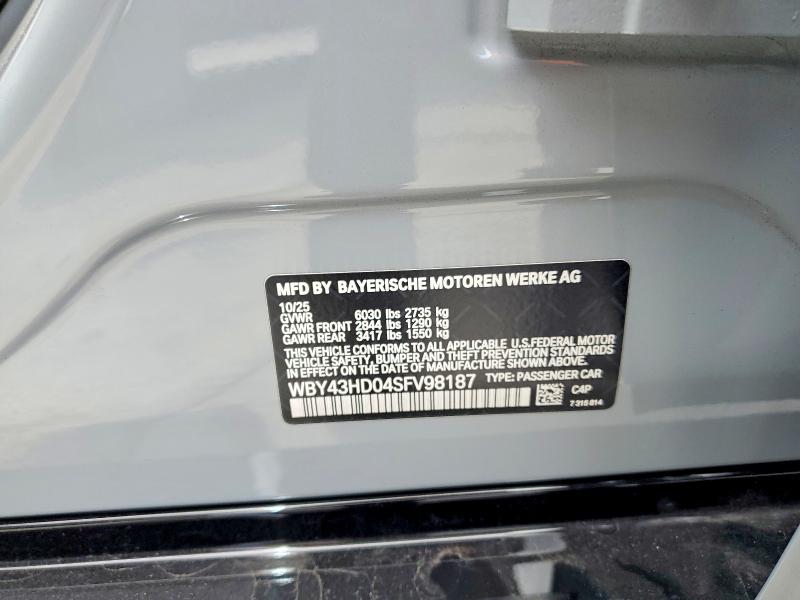 52263276 :رقم المزاد ، WBY43HD04SFV98187 vin ، 2025 Bmw I4 مزاد بيع